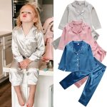 Pyjama pour enfants en soie, hauts en Satin, pantalon automne-hiver, manches longues, vêtements de nuit, ensembles de pyjama pour filles et garçons