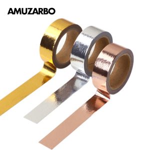 Ruban de masquage de couleur unie argent, rose ou doré or, pour journal privé, décorations à la main et Washi, bandes autocollantes de 15mm x 5 m,
