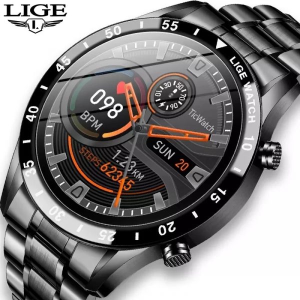 LIGE – montre connectée de luxe pour hommes, bracelet en acier, écran tactile, cercle complet, Bluetooth, appel, étanche, Sport, activité physique, boîte, 2021
