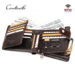 CONTACT'S – portefeuille en cuir véritable pour hommes, avec poche pour pièces de monnaie, petit porte-monnaie à fermeture éclair, pliable, porte-cartes en cuir
