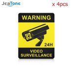 4 Pcs Warning Stickers Surveillance Security Camera Alarm Sticker Warning Decal Signs, Waterproof Frosted Texture Warning Tape