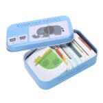 Cartes de jeu de correspondance pour bébés, boîte en fer, jouet de cognition, puzzle avec images de voitures, de fruits, d'animaux