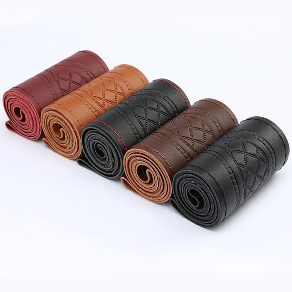 Leather Car Steering Wheel Cover Four Seasons Universal Non-Slip Steering Case Wheel Cover Steering-Wheel Interior Accessories