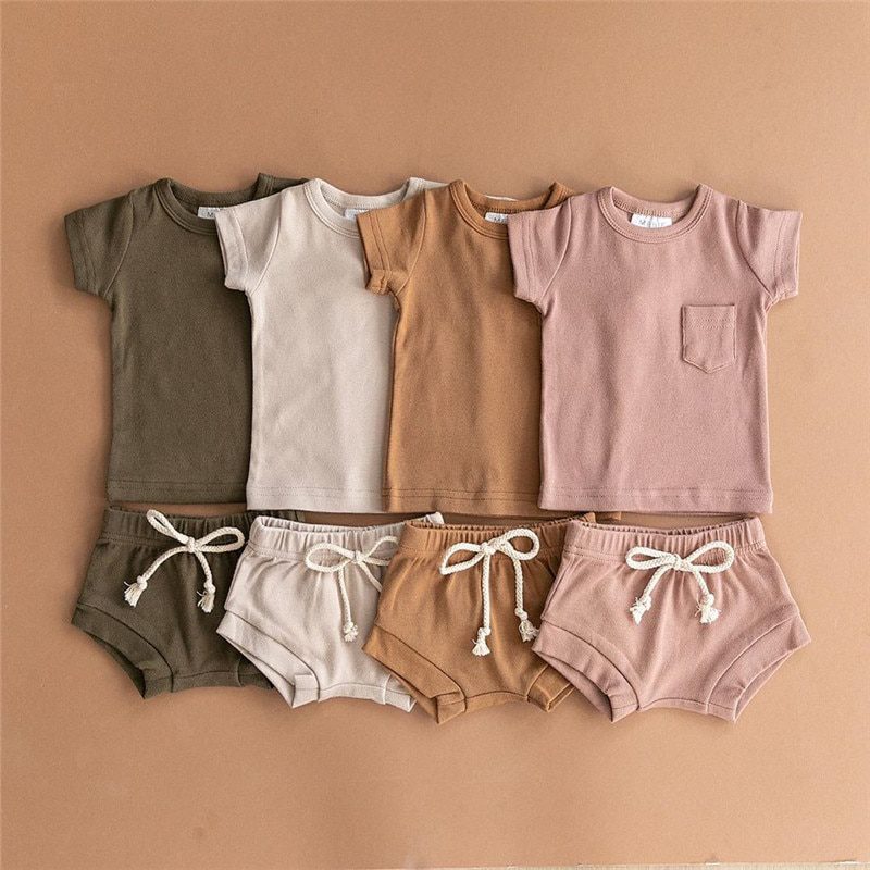 Costumes-d'été-en-coton-pour-bébés-garçons-et-filles,-ensemble-de-vêtements-pour-enfants,-T-shirts-hauts-+-Shorts,-survêtement,-2020 Costumes d'été en coton pour bébés garçons et filles, ensemble de vêtements pour enfants, T-shirts hauts + Shorts, survêtement, 2020