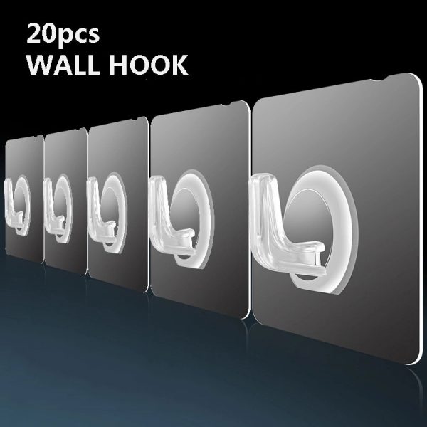 Crochet mural Transparent, 20 pièces, forte auto-adhésive, pour porte, ventouse à forte charge, ventouse pour cuisine, salle de bains