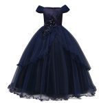 Robe brodée en dentelle rouge pour filles et adolescentes, tenue de soirée, noël ou anniversaire, motifs floraux, vêtements de 6 à 14 ans