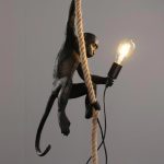Resin Gold Black White Monkey Lamp Animal Lighting Loft Hemp Rope Pendant Lamp Luminaires Bar Cafe Includes E27 Light Fixtures