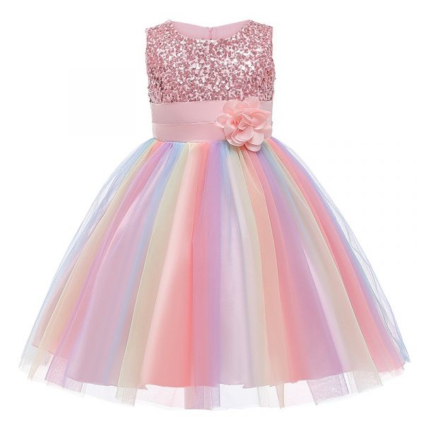 Robe princesse à fleurs pour filles, tenue élégante à paillettes, pour fête de mariage, 2021
