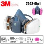 9 in 1 3M 7502 6001 Gas Mask Military Poison Respirator Half Face Widely Use Mask Chemical Paint Spray Pesticide Protection