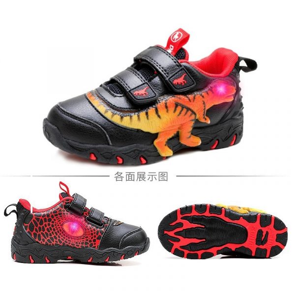 Dinoskulls 3-8 Garçons Chaussures Dinosaure LED Espadrilles Rougeoyantes Printemps Automne Enfants Sport 3D T-rex Mode Enfants Chaussures En Cuir Véritable