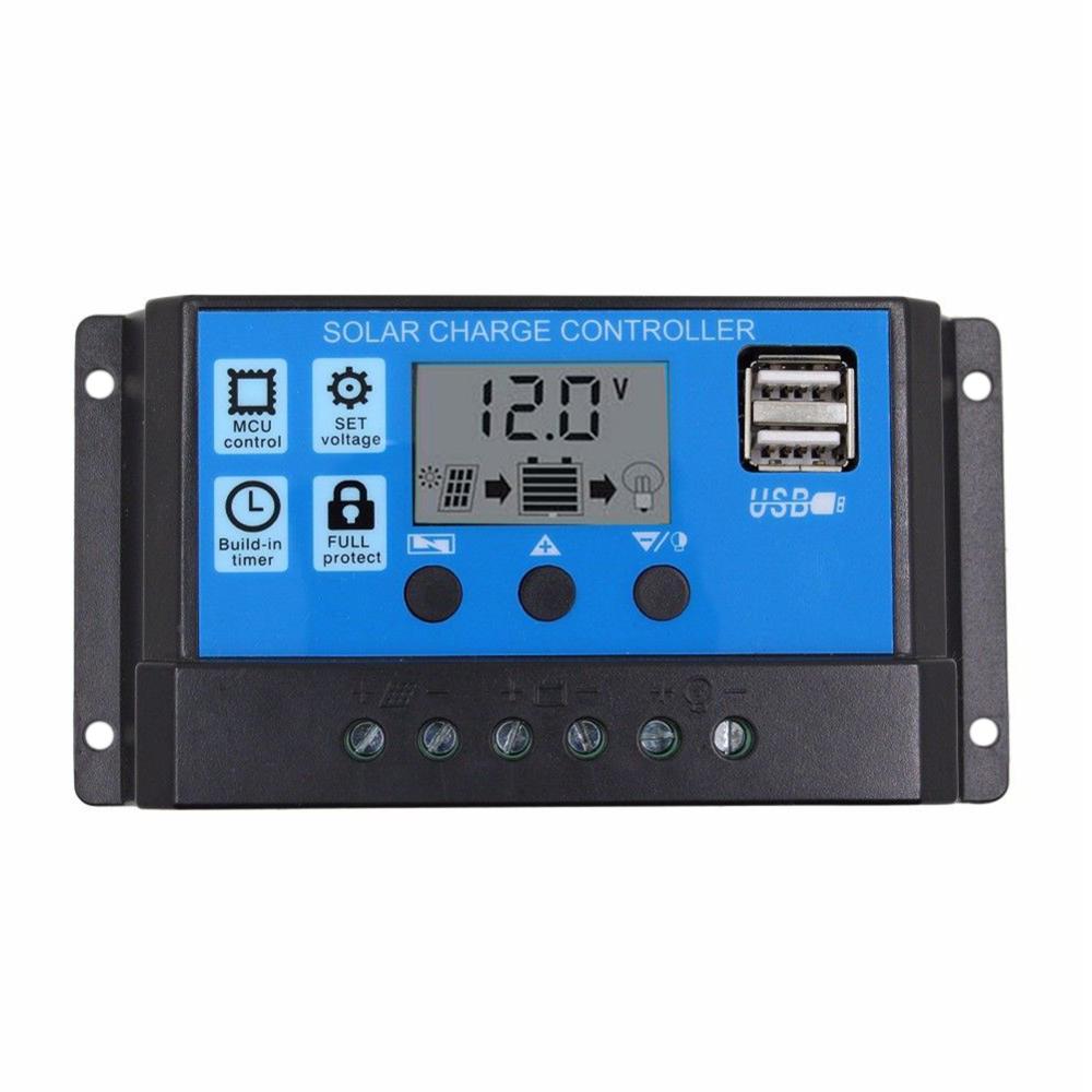 12V/24V HD LCD Display Auto Work Solar Charge Controller 10A/20A/30A PWM Dual USB Output Solar Cell Panel Charger Regulator