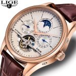 LIGE Men Watch Top Brand Mens Mechanical Watches Automatic Tourbillon Skeleton Watch Men Calendar Relogio Masculino dropship+Box