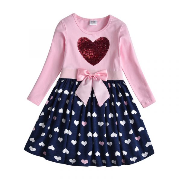 DXTON – Robe d’hiver pour fille, à manches longues, en coton, pour enfants de 2-8 ans, nouvelle collection 2018