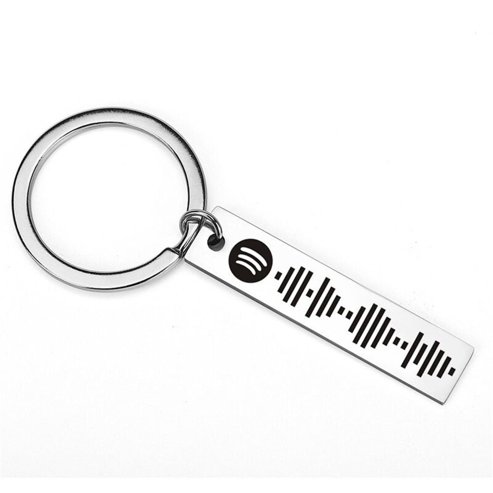 Porte-clés personnalisé en acier inoxydable pour femmes et hommes, avec Code de balayage Spotify gravé au Laser, bijoux