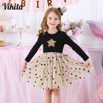 Robe princesse à manches longues pour petite fille, vêtements de fête avec étoile à paillettes, pour enfant, pour automne et hiver
