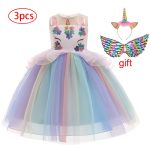 Robe de soirée d'anniversaire pour enfants, tenue licorne arc-en-ciel, motif floral, pour filles de 3 à 12 ans