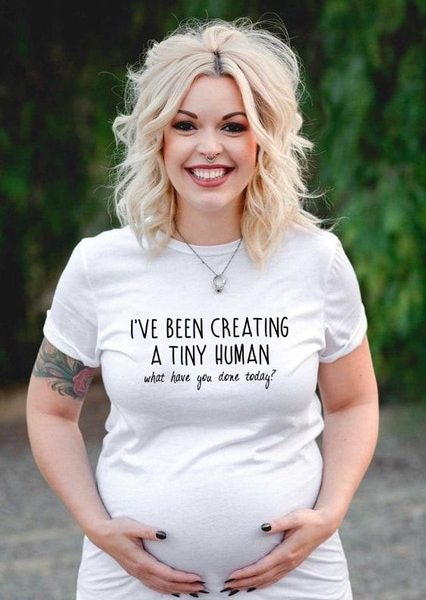 T-shirt maternité humoristique pour femme enceinte, Haut à col rond, avec des lettres et mots, transparent 2020