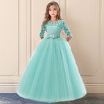 Robe brodée en dentelle rouge pour filles et adolescentes, tenue de soirée, noël ou anniversaire, motifs floraux, vêtements de 6 à 14 ans