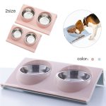 Pet double bowl shelf dog cat feeding bowl non slip stainless steel color double bowl