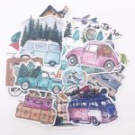 Autocollants peint à la main pour DIY scrapbooking, lot de 24 pièces, étiquettes plantes, arbres, voiture, bus, décoration album, journal, planificateur,