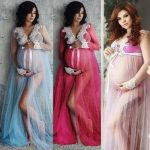 Goocheer — Robes de maternité en dentelle, col en v ajouré, vêtements pour femmes enceintes, accessoires de photographie, longue, longueur