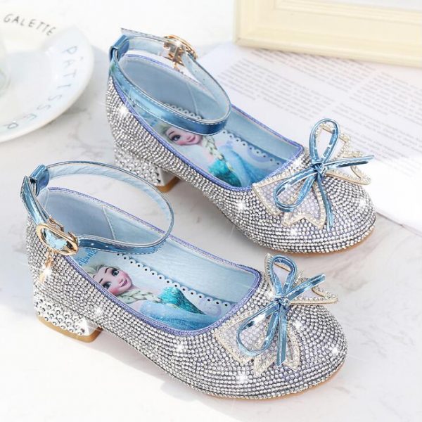 Chaussures de princesse Disney à talons hauts,pour enfants, pour fête, pour l'été, nouvelles sandales, pour bébé et petite fille, en cristal, taille 23 à 36,