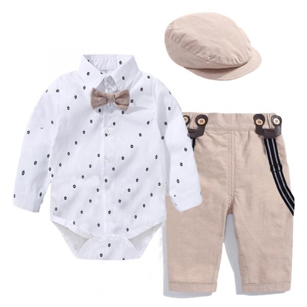 Costume de jeune homme pour petit garçon,ensemble body + pantalon strié, nœud et chapeau, tenue d'été type barboteuse pour enfant en bas âge, vêtements de bébé,
