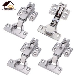 Myhomera 4Pcs Hinge Stainless Steel Hydraulic Cabinet Door Hinges Damper Buffer Soft Close Kitchen Cupboard Furniture Full/Embed
