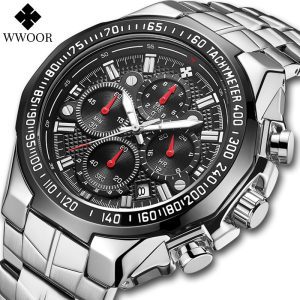 WWOOR Watches Men Top Brand Luxury Black Sports Chronograph Clock Man Fashion Big Dial Quartz Wrist Watch Relogio Masculino 2021