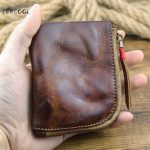 LEACOOL – porte-monnaie en cuir véritable pour femmes et hommes, Vintage, fait à la main, petit étui à fermeture éclair, porte-monnaie