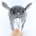 Chapeau de lapin avec oreilles mobiles, jouet de dessin animé, mignon, amusant, Kawaii, cadeau d'anniversaire, casquette en peluche pour enfants, petite amie adulte, hiver