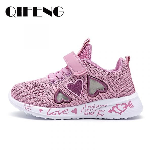Enfants Maille Chaussures Décontractées Sneakers Fille D'été Pour Enfants Chaussures De Sport Enfants Chaussures Pour fille Chaussures Lumineuses Mignon Rose Chaussures Plates Automne