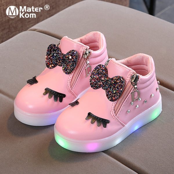 Baskets "Krasovki" à LED pour filles, taille 21 à 30, chaussures lumineuses, pour enfants, avec ruban de princesse